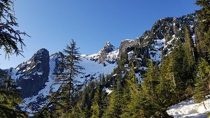 Looking up to Lone Tree Pass