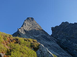 View of the upper part of the route from the bivy ledge