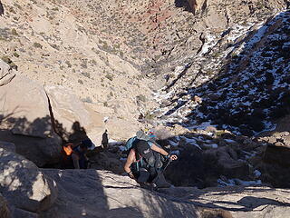 Scrambling to the base of the upper cliffs