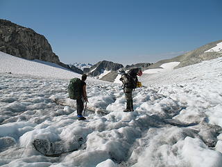Don Beavon and Mike Collins on the Redoubt Glacier.