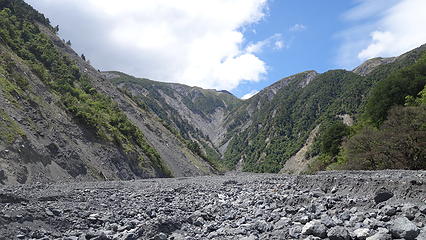 Walking on the landslide debris in the upper Hapuku Valley
