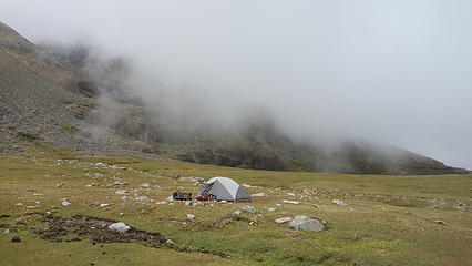 Some passing clouds in early afternoon at base camp