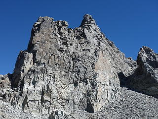 The final scramble up the loose gully at right