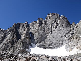 This peak to the left of Woosley is the Innominate, which has a 5.10d summit rock