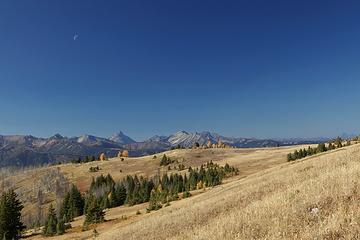 Tatoosh Buttes- Castle Peak on left, Mt. Winthrop middle, and The Parks on right (thin strip of meadow on horizon)