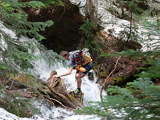 Josh crossing one of the two streams