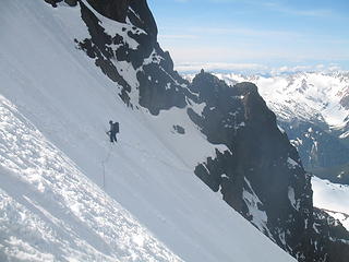 Sean traversing across the first bowl on our second attempt.