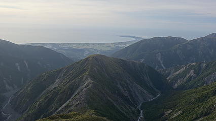 Looking down at the Kaikoura Peninsula with Stance Mountain in center