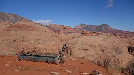 Old cattle trough with Mount Holmes behind