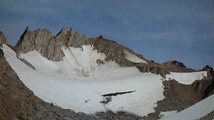 East face of Puntado. Our route is the steep rise on the left edge of the photo