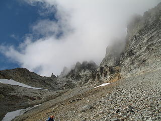 Looking up towards Redoubt from the Redoubt Glacier.