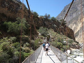 Crossing the bridge at canyon bottom, about 5000 feet down. That was a knee jerking descent!