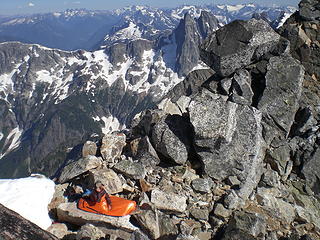Fay's bivy spot on the summit of E Fury.  This was one of the most scenic spots I've ever spent the night.