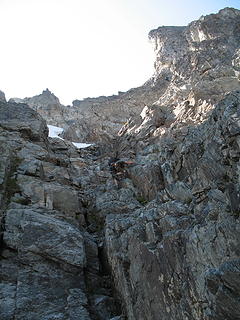 Down climbing the E Ridge.