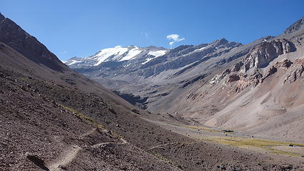 First view of El Plomo; Piedra Numerada at bottom right