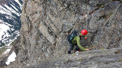 Class 4 clikmbing ON the west rib. Don't go over here unless you like to add spice to your climb!