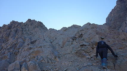Scrambling up some of the lower rock outcrops