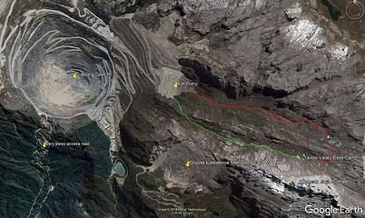 Google Earth overview map of the Grasberg Open pit and Puncak Jaya