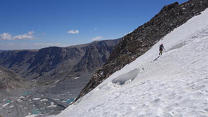 Eric crossing the bergschrund